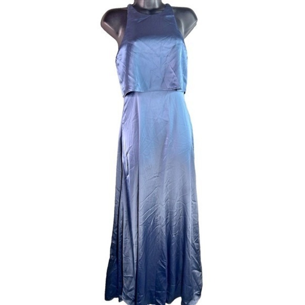 Lulus Satin High Neck‎ Bridesmaid Dress XS | Flowy A-Line Wedding Formal - Picture 2 of 16
